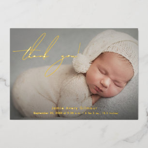 Invitación Con Relieve Metalizado Guión de agradecimiento para foto de bebé moderno