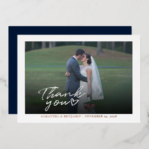 Invitación Con Relieve Metalizado Guión de agradecimiento para foto de boda moderna 