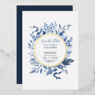 Invitación Con Relieve Metalizado Guión de Ahorro de Fecha Floral Acuarela