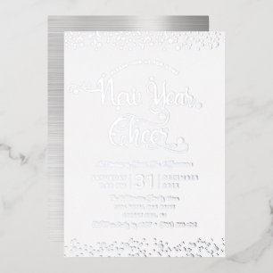 Invitación Con Relieve Metalizado Guión de alegría de año nuevo, elegante y blanco,