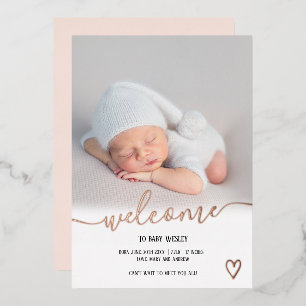 Invitación Con Relieve Metalizado Guión de bienvenida corazón foto bebé nacimiento r