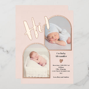 Invitación Con Relieve Metalizado guión de bienvenida corazón foto bebé nacimiento r