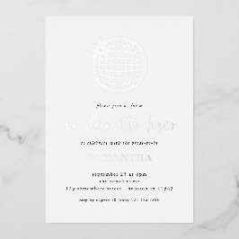 Invitación Con Relieve Metalizado Guión de Bola de Disco Fiesta de Soltera Real Hoja