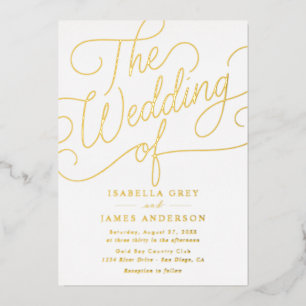 Invitación Con Relieve Metalizado Guion de Caligrafía Dorada Boda