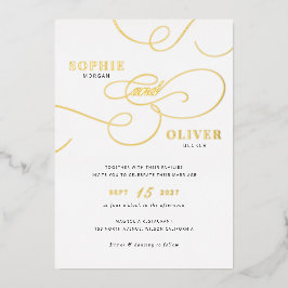 Invitación Con Relieve Metalizado Guión de caligrafía moderno elegante Boda dorada