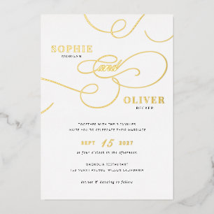 Invitación Con Relieve Metalizado Guión de caligrafía moderno elegante Boda dorada