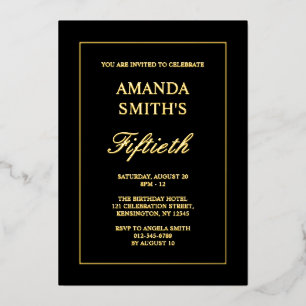 Invitación Con Relieve Metalizado Guión de caligrafía negra minimalista 50 cumpleaño