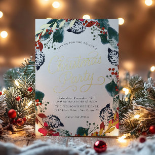 Invitación Con Relieve Metalizado Guión de corona de Navidad con nieve exuberante