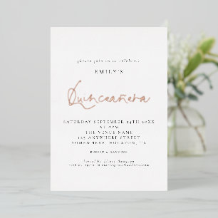 Invitación Con Relieve Metalizado Guion de fiesta de cumpleaños de Quinceañera elega