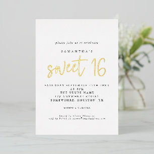 Invitación Con Relieve Metalizado Guión de fiesta de cumpleaños Glam Sweet 16 con ho