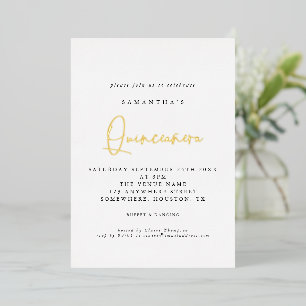 Invitación Con Relieve Metalizado Guion de Fiesta de Cumpleaños Quinceañera 15 Blanc