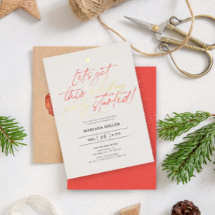 Invitación Con Relieve Metalizado Guión de fiesta iniciada Fiesta de Navidad roja de