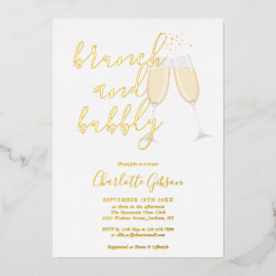 Invitación Con Relieve Metalizado Guión de firma Brunch Bubbly Despedida de soltera 