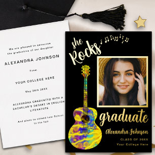 Invitación Con Relieve Metalizado Guión de Foto de Graduación Divertido Moderno Negr