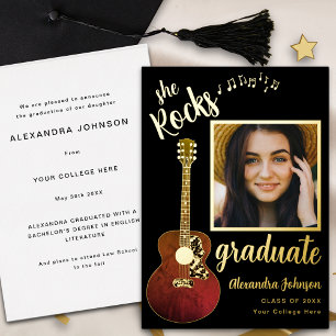 Invitación Con Relieve Metalizado Guión de foto divertida de graduado moderno negro
