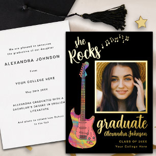 Invitación Con Relieve Metalizado Guión de foto divertida de graduado moderno negro