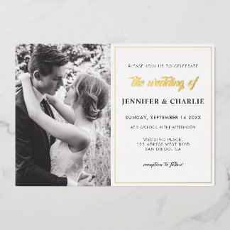 Invitación Con Relieve Metalizado Guión de foto personalizado Real Foil Elegante