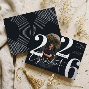 Invitación Con Relieve Metalizado Guión de graduado moderno foto de arco concéntrico