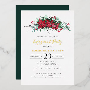 Invitación Con Relieve Metalizado Guión de la fiesta de compromiso de Navidad floral