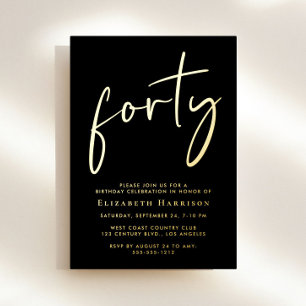 Invitación Con Relieve Metalizado Guión de moda 40.º Fiesta de cumpleaños
