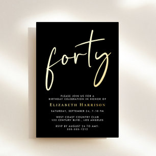 Invitación Con Relieve Metalizado Guión de moda 40.º Fiesta de cumpleaños