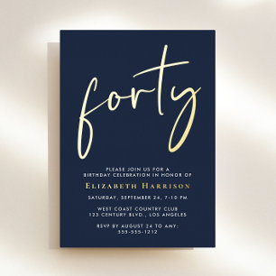 Invitación Con Relieve Metalizado Guión de moda 40.º Fiesta de cumpleaños