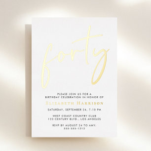 Invitación Con Relieve Metalizado Guión de moda 40.º Fiesta de cumpleaños