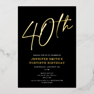 Invitación Con Relieve Metalizado Guión de Moda moderna cuadragésimo 40 aniversario