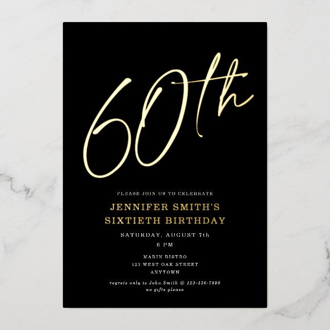 Invitación Con Relieve Metalizado Guión de Moda moderna Sexagésimo 60º cumpleaños (Anverso)