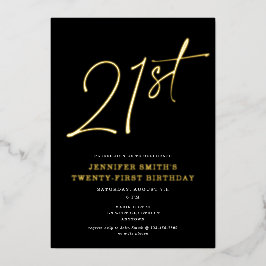 Invitación Con Relieve Metalizado Guión de Moda moderna Veintiún Fiesta de cumpleaño
