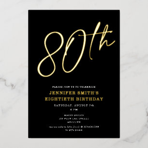 Invitación Con Relieve Metalizado Guión de Moda moderna Vigésimo 80 cumpleaños