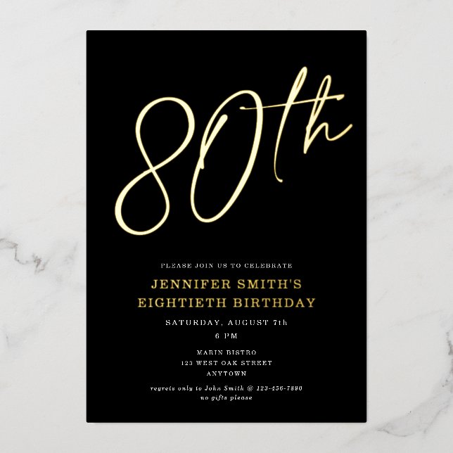 Invitación Con Relieve Metalizado Guión de Moda moderna Vigésimo 80 cumpleaños (Anverso)