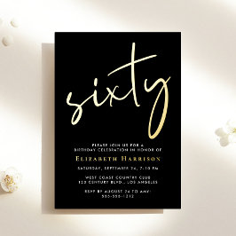 Invitación Con Relieve Metalizado Guión de moda Negro 60 cumpleaños fiesta de oro