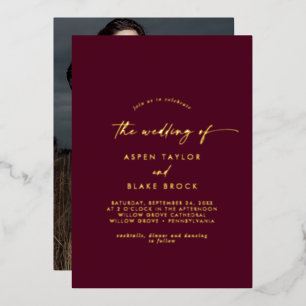 Invitación Con Relieve Metalizado Guión de Relieve metalizado dorado moderno   Boda 