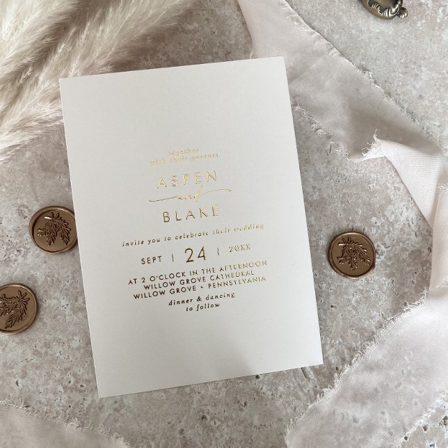 Invitación Con Relieve Metalizado Guión de Relieve metalizado dorado moderno | Boda  (Subido por el creador)