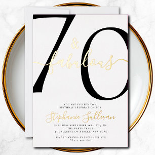 Invitación Con Relieve Metalizado Guión de setenta y fabuloso Cumpleaños 70 