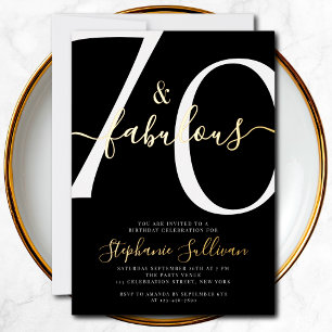 Invitación Con Relieve Metalizado Guión de setenta y fabuloso Cumpleaños 70 
