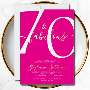 Invitación Con Relieve Metalizado Guión de setenta y fabulosos Cumpleaños 70 Rosa 