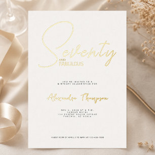 Invitación Con Relieve Metalizado Guión de setenta y fabulosos para fiesta de cumple