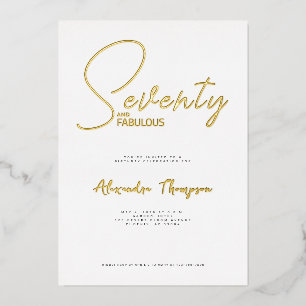 Invitación Con Relieve Metalizado Guión de setenta y fabulosos para fiesta de cumple