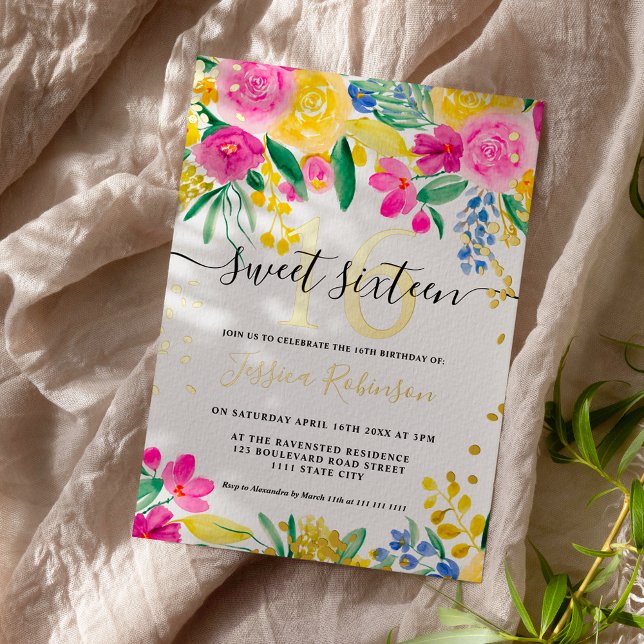 Invitación Con Relieve Metalizado Guión dorado floral amarillo brillante amarillo ro (Subido por el creador)