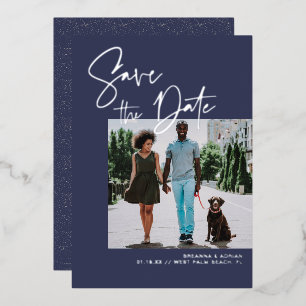 Invitación Con Relieve Metalizado Guión elegante   Foto de Boda de Marina y Plata