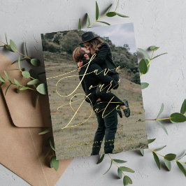 Invitación Con Relieve Metalizado Guión Elegante Guardar La Fecha