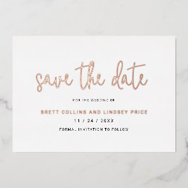 Invitación Con Relieve Metalizado Guión elegante moderno de boda para guardar la fec