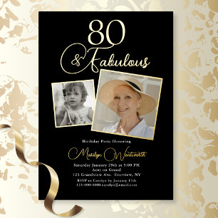 Invitación Con Relieve Metalizado Guion elegante para cumpleaños 80 Foto