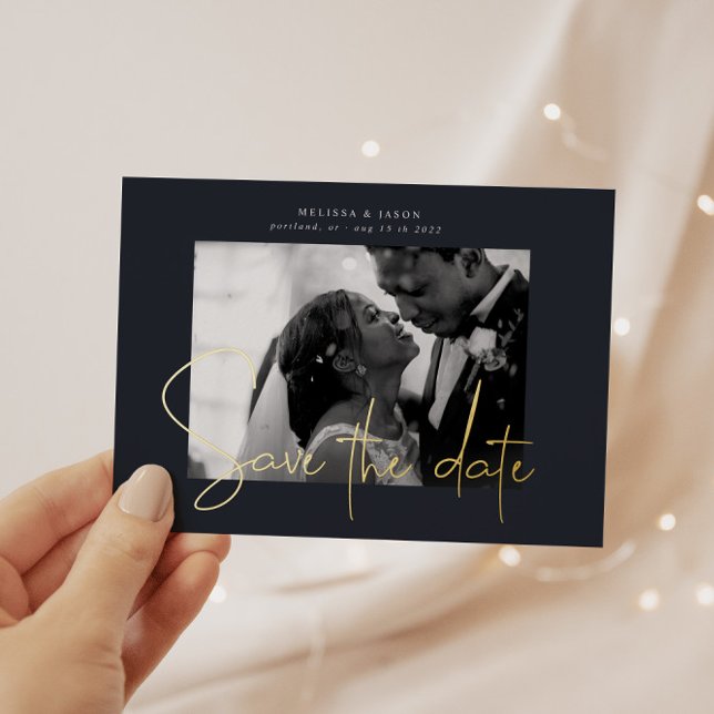 Invitación Con Relieve Metalizado Guión Gold Elegant Guardar El Boda De Fecha (Subido por el creador)