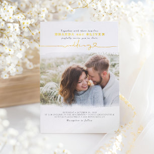 Invitación Con Relieve Metalizado Guion lindo Superposición de foto elegante Boda bl