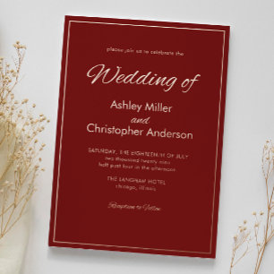 Invitación Con Relieve Metalizado Guion Minimalista Boda Rojo Carmesí