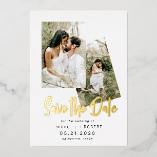 Invitación Con Relieve Metalizado guión minimalista dos Foto Guardar la Fecha