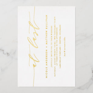 Invitación Con Relieve Metalizado Guión minimalista en la última boda